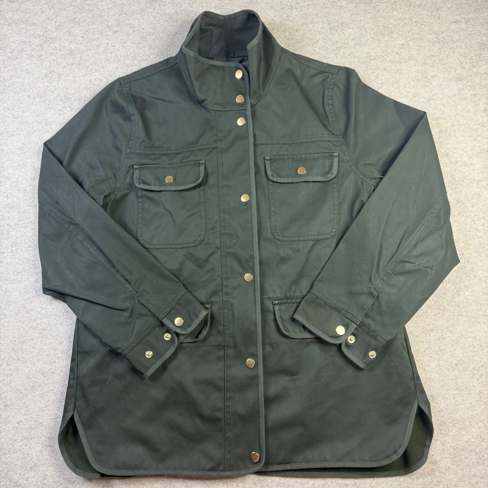 J.Crew Womens Field Jacket Olive Green Utility Snap Front Coat Size M